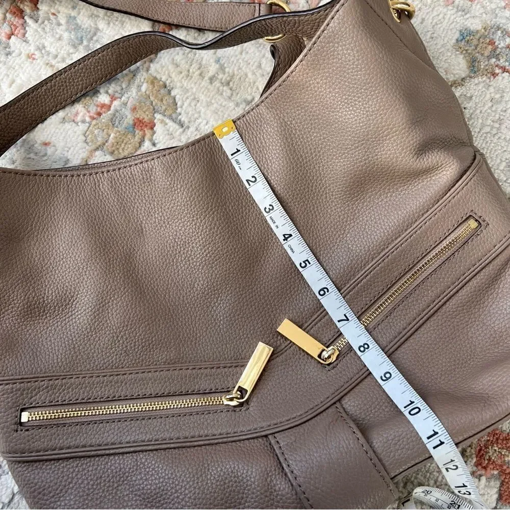 Michael Kors Jamesport Leather Hobo Large Shoulder Bag Taupe Tan Nude Gold
